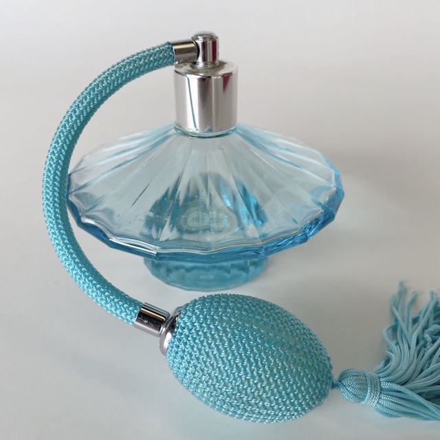 PERFUME ATOMISER, Aqua Blue Spray Bottle w Tassel